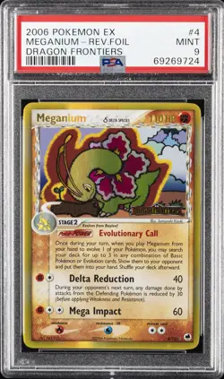 2006 POKEMON EX DRAGON FRONTIERS #4 MEGANIUM-REVERSE FOIL PSA 9 - Image 1