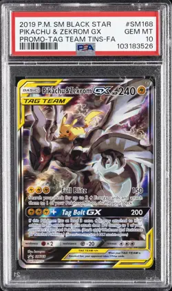 2019 POKEMON SM BLACK STAR PROMO #SM168 FULL ART/PIKACHU & ZEKROM GX PSA 10 - Image 1