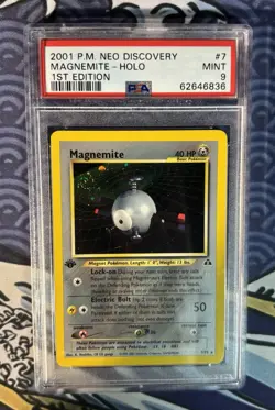 Pokemon Magnemite 7/75 1st Edition Holo Neo Discovery 2001 Vintage PSA 9 Mint - Image 1