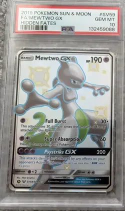 2019 pokemon sun & moon hidden fates mewtwo GX #sv59 psa 10 - Image 1
