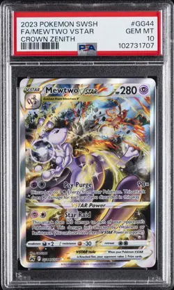 2023 POKEMON SWORD & SHIELD CROWN ZENITH #GG44 FULL ART/MEWTWO VSTAR PSA 10 - Image 1