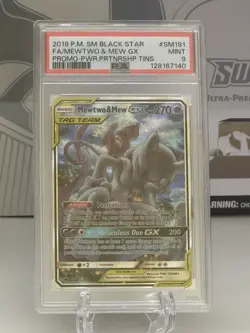 2019 Pokemon SM Black Star Promo #SM191 Mewtwo & Mew Gx FA PSA 9 MINT - Image 1
