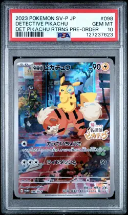 2023 POKEMON JAPANESE SV-P PROMO #098 DETECTIVE PIKACHU PSA 10 - Image 1
