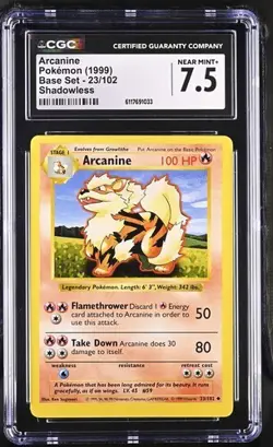 Pokemon English Arcanine 23/102 1999 Base Set (Shadowless) Uncommon Shadowless - Image 1