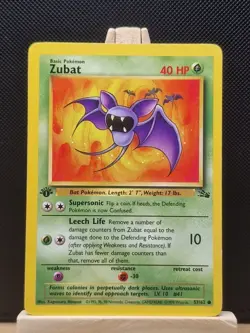 Pokemon 1999 WOTC 1st Edition Fossil Zubat 57/62 - Near Mint - Image 1