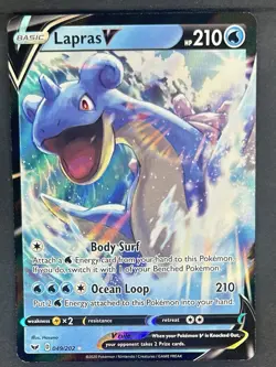Pokemon TCG Lapras v Sword & Shield Holo Ultra Rare Card 049/202 - Image 1