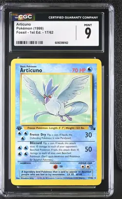 CGC 9 MINT Articuno 1999 Fossil 1st Edition 17/62 Pokemon Card - Image 1