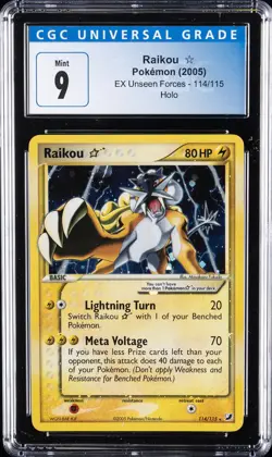 2005 POKEMON EX UNSEEN FORCES HOLO #114 RAIKOU GOLD STAR CGC 9 - Image 1