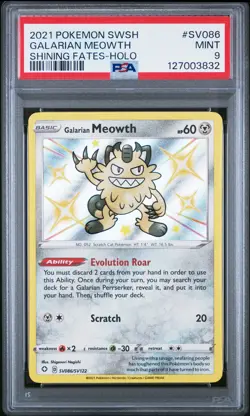 2021 POKEMON SWORD & SHIELD SHINING FATES #SV086 GALARIAN MEOWTH-HOLO PSA 9 - Image 1