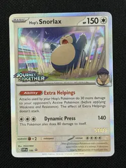 Hop's Snorlax SVP184 Journey Together STAFF Stamped Prerelease Pokemon Card - Image 1