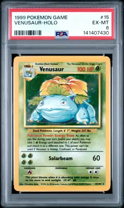 1999 POKEMON BASE SET UNLIMITED #15 VENUSAUR-HOLO PSA 6 - Image 1