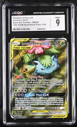 CGC 9 MINT Venusaur & Snivy GX 2019 Black Star Promos SM229 Pokemon Card - Image 1