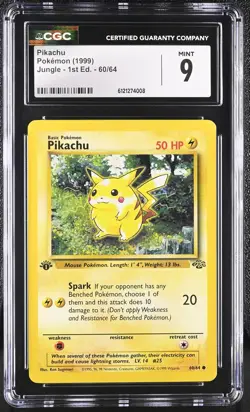 CGC 9 MINT Pikachu 1999 Jungle 1st Edition 60/64 Pokemon Card - Image 1