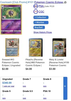 Pokemon Cosmoem Club Promo Reverse Holo Cosmic Eclipse #101/236 Card - Image 1