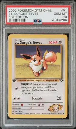 PSA 10 Lt. Surge'S Eevee 1st Edition Gym Challenge 51/132 Pokemon Card - Image 1