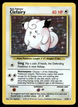 Pokemon Cards Clefairy 5/102 Base Set Unlimited Holo Holo Rare - Image 1