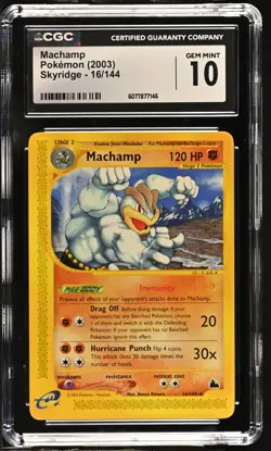 CGC 10 GEM MINT Machamp 2003 Skyridge 16/144 Pokemon Card - Image 1