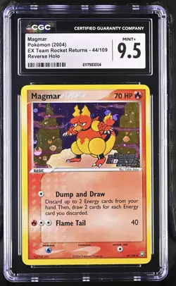 CGC 9.5 Magmar EX Team Rocket Returns 44/109 Reverse Holo Stamped Pokemon Card - Image 1