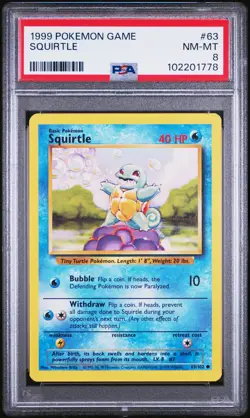 1999 POKEMON BASE SET UNLIMITED #63 SQUIRTLE PSA 8 - Image 1