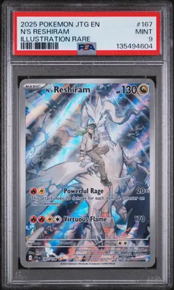 2025 POKEMON JTG EN-JOURNEY TOGETHER ILLUSTRATION RARE #167 N'S RESHIRAM PSA 9 - Image 1