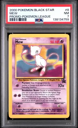 2000 POKEMON PROMO BLACK STAR POKEMON LEAGUE #8 MEW PSA 7 - Image 1