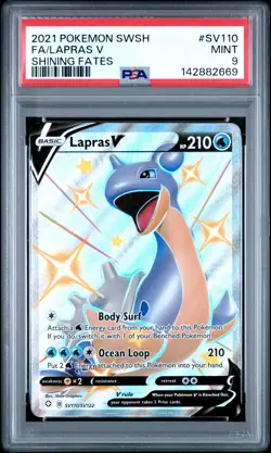 2021 POKEMON SWORD & SHIELD SHINING FATES #SV110 FULL ART/LAPRAS V PSA 9 - Image 1