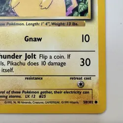 1999 Pokemon Base Set Pikachu Unlimited #58/102 Common NM - Image 5