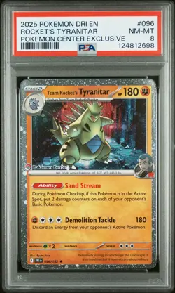 2025 POKEMON DRI EN-DESTINED RIVALS #096 TEAM ROCKET'S TYRANITAR PSA 8 - Image 1