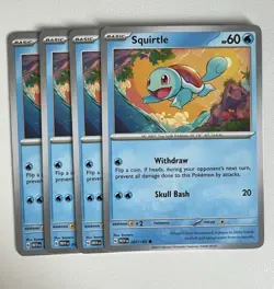 4x Squirtle 007/165 Pokemon TCG Scarlet & Violet - 151 - NM Playset Lot Common - Image 1