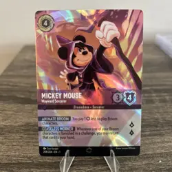 Disney Lorcana TCG the Mickey Mouse Wayward Sorcerer Card Enchanted- Mark on top - Image 1
