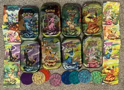 Set of Prismatic Evolutions EMPTY Mini Tins With Pokemon art card/coin- Lot Of 8 - Image 1