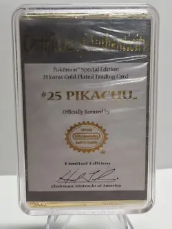 Pokemon 1999 23k Gold Plated Trading Card - #25 Pikachu, COA, Burger King Promo - Image 2