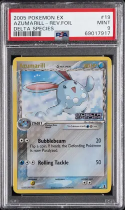 2005 POKEMON EX DELTA SPECIES #19 AZUMARILL-REVERSE FOIL PSA 9 - Image 1