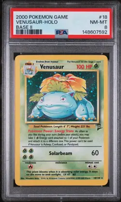 2000 Pokemon Base Set 2 Venusaur Holo Rare 18/130 PSA 8 - Image 1