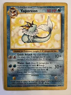 1999 Pokemon Jungle Vaporeon 28/64 Non Holo Rare WOTC MP Regular - Image 1