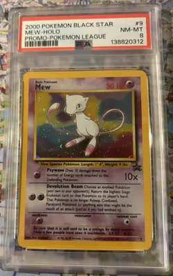 2000 Pokemon Black Star Mew Holo Promo Pokemon League #9 PSA 8 Cert# 138820312 - Image 1
