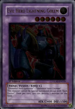 Yu-Gi-Oh! Evil Hero Lightning Golem (UTR) Ultimate Rare GLAS-EN039 - Image 1