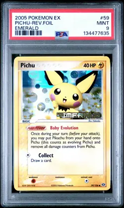 2005 POKEMON EX EMERALD #59 PICHU-REVERSE FOIL PSA 9 - Image 1