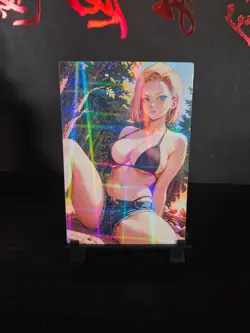 Android 18 Dragon Ball Art Card Holo Glitter Anime Sexy Waifu CCG - Image 1