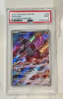 PSA 9 MINT Groudon 199/182 Paradox Rift Illustration Rare Holo Pokemon Card - Image 1
