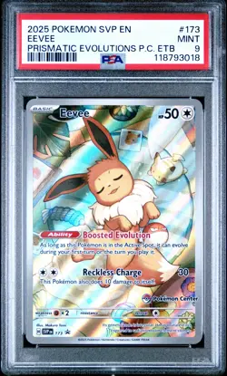 2025 POKEMON PRISMATIC EVOLUTIONS POKEMON CENTER ETB PROMO SVP #173 EEVEE PSA 9 - Image 1