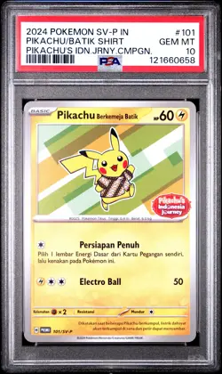 2024 POKEMON INDONESIAN SV-P PROMO #101 PIKACHU IN BATIK SHIRT PSA 10 - Image 1