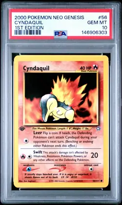 2000 POKEMON NEO GENESIS 1ST ED #56 CYNDAQUIL PSA 10 - Image 1
