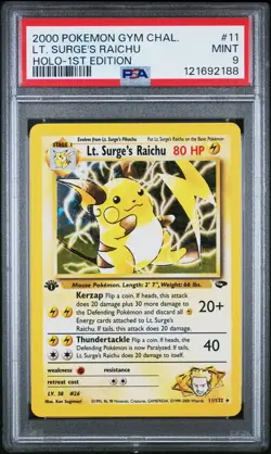 2000 POKEMON GYM CHALLENGE HOLO-1ST ED #11 LT. SURGE'S RAICHU PSA 9 - Image 1