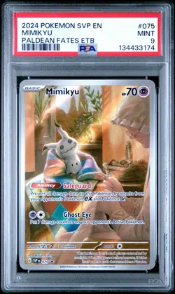 2024 Pokemon EN-SV Black Star Promo Mimikyu #075 Paldean Fates Center ETB PSA 9 - Image 1