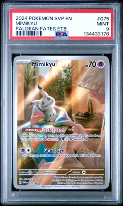 2024 Pokemon EN-SV Black Star Promo Mimikyu #075 Paldean Fates Center ETB PSA 9 - Image 2