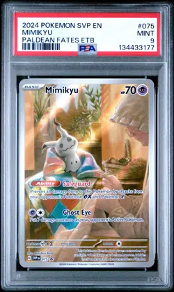 2024 Pokemon EN-SV Black Star Promo Mimikyu #075 Paldean Fates Center ETB PSA 9 - Image 3