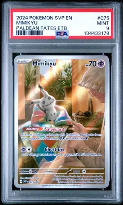 2024 Pokemon EN-SV Black Star Promo Mimikyu #075 Paldean Fates Center ETB PSA 9 - Image 4