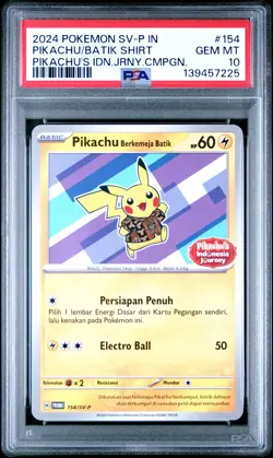 2024 POKEMON INDONESIAN SV-P PROMO #154 PIKACHU IN BATIK SHIRT PSA 10 - Image 1