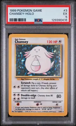Chansey 3/102 Holo Rare Base Set Pokemon Card TCG WOTC 1999 Pokemon Graded PSA 5 - Image 1